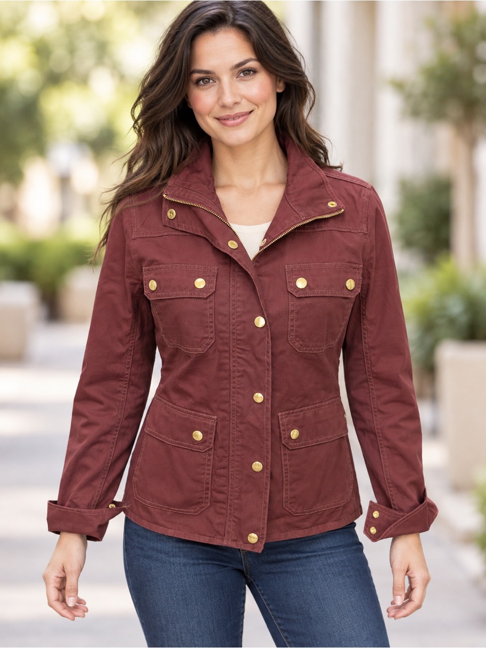 NWT J. Crew Burgundy Utility Jacket with Gold-Tone Hardware